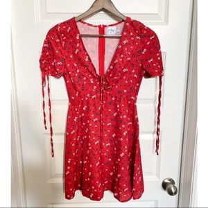 Spring Flower Red Mini Dress